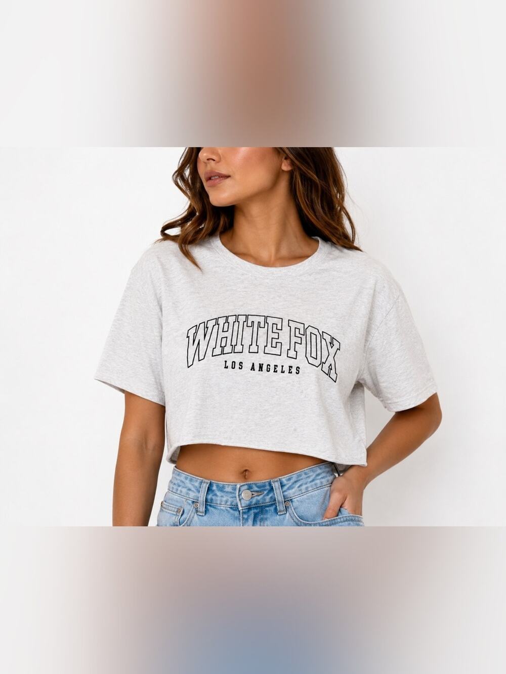 White Fox Los Angeles Cropped Graphic Tee Gray Oversized Streetwear FLAW